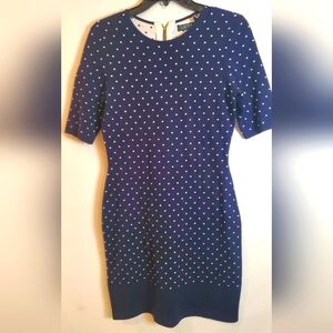 RALPH LAUREN-size S- navy polka-dot knit dress -winter stretch cotton -